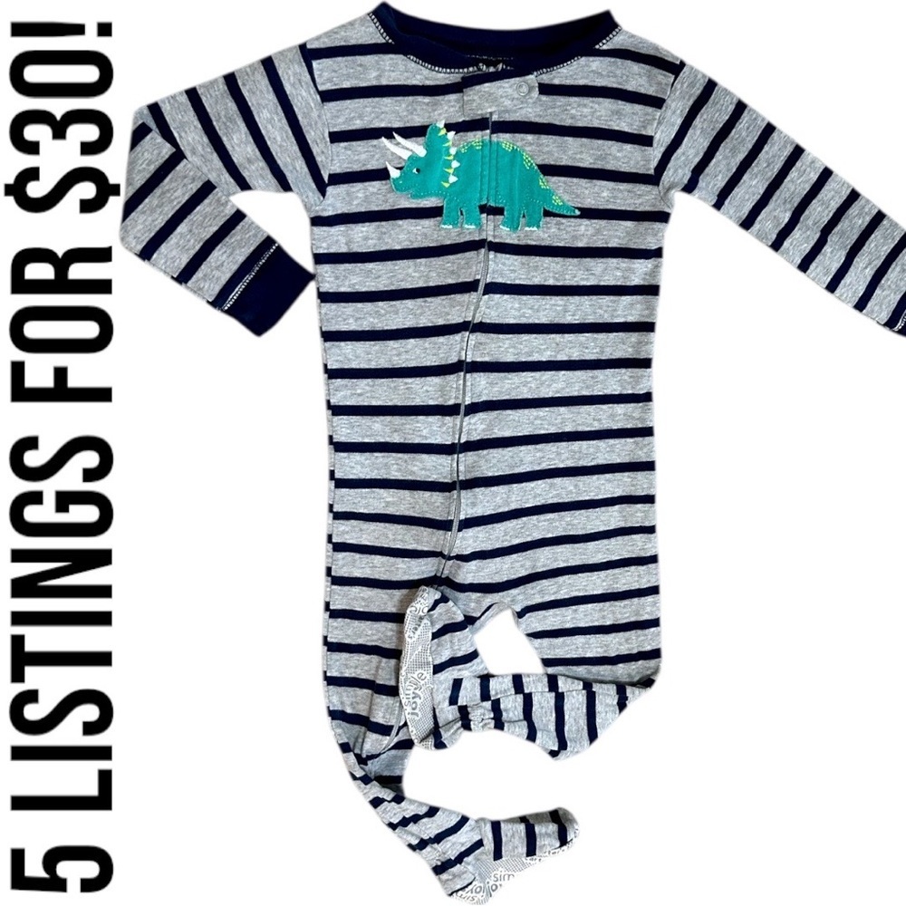 Carter’s Toddler Baby Boy Dinosaur Striped Zip Pjs Sleep Play Footies